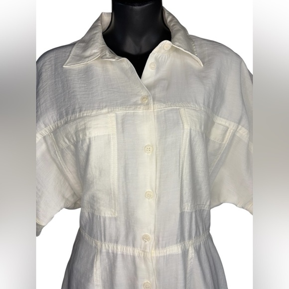 NWT ZARA women’s collar button down ivory/ cream short dress chest front pockets - Picture 7 of 10